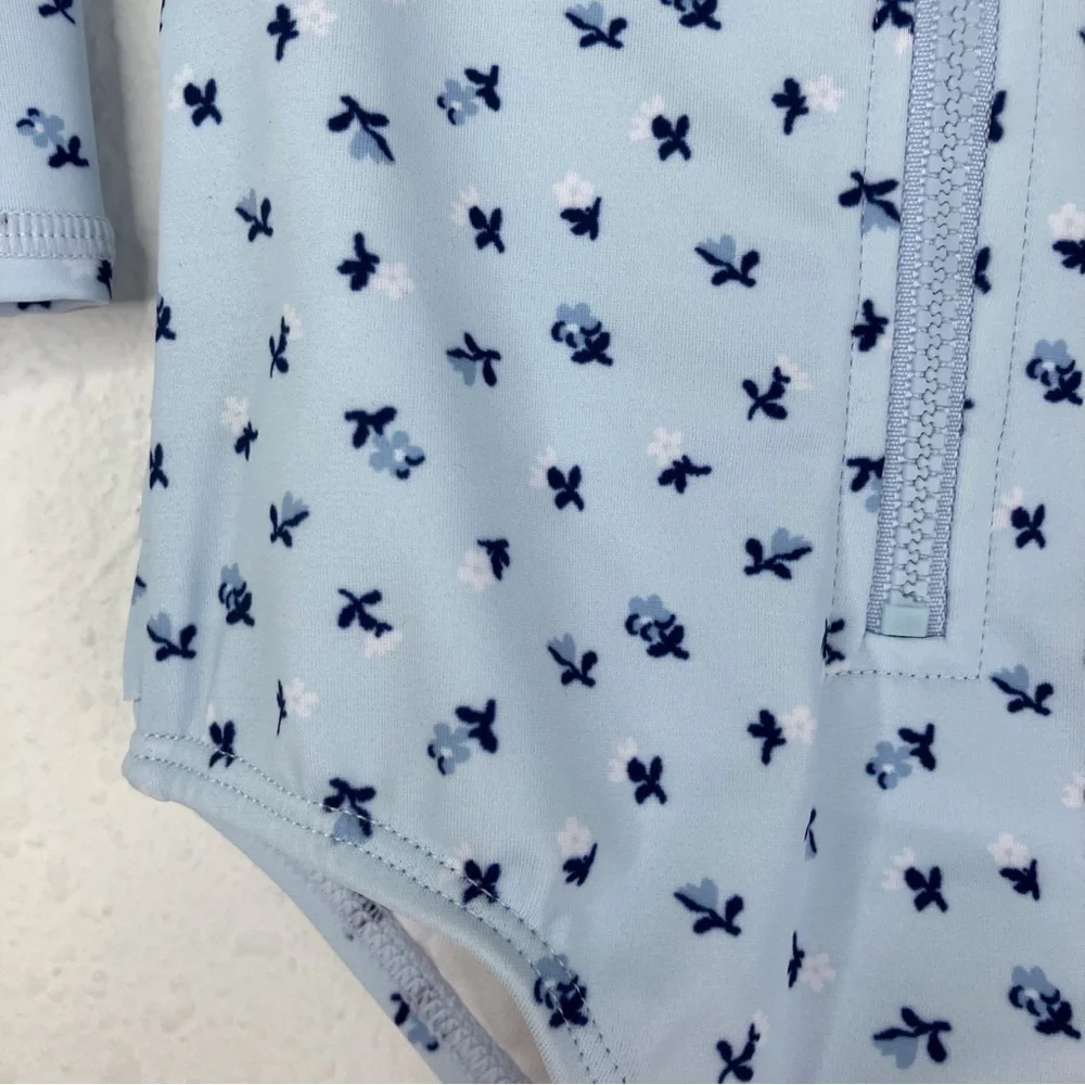 NWT Janie and Jack rash guard swimsuit beau blue floral w/ ruffles‎ 0-3 months